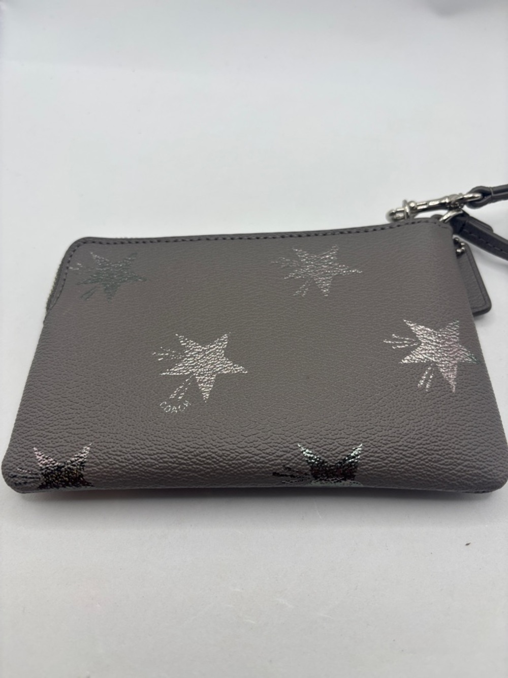 Coach Star Canyon print Gray wristlet leather w/silver star side zip shimmer - Picture 6 of 10